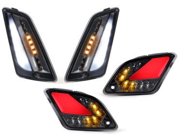 Blinker-Set vorne+hinten - MOTO NOSTRA - dynamisches LED Lauflicht, Tagfahrlicht vorne + Positionslicht hinten - Vespa GTS/HPE 125-300ccm (Bj. 2019-2022) - smoked