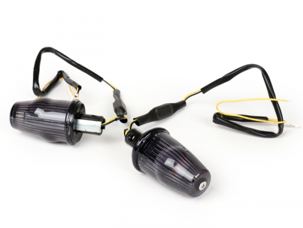 LED-Blinker-Set - MOTO NOSTRA - Lenkerblinker 12 Volt - Vespa V50, 50SS, 50SR, 50 Sprinter, 90SS, 90 Racer, PV125, ET3, Sprint150, Rally180/200 - schwarz