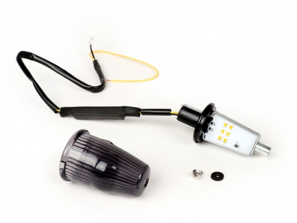 LED-Blinker-Set - MOTO NOSTRA - Lenkerblinker 12 Volt - Vespa V50, 50SS, 50SR, 50 Sprinter, 90SS, 90 Racer, PV125, ET3, Sprint150, Rally180/200 - schwarz
