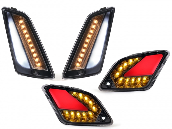 Blinker-Set vorne+hinten - MOTO NOSTRA - dynamisches LED Lauflicht, Tagfahrlicht vorne + Positionslicht hinten - Vespa GTS/HPE 125-300ccm (Bj. 2019-2022) - smoked