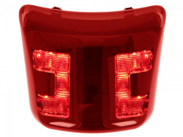 POWER1 LED-Rücklicht inkl. Rücklichtrahmen schwarz-glänzend mit CE Prüfzeichen - Vespa GTS (Bj. 2014-2018) - rot-transparentes Glas