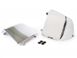 glattes Wartungsklappen-Set für Beinschild-Innenverkleidung - Vespa GT/GTL/GTS/GTV/HPE 125-300 ccm (Bj. 2003-2022) - Abdeckung für Kühlwasserstutzen und Sicherungen - chrom